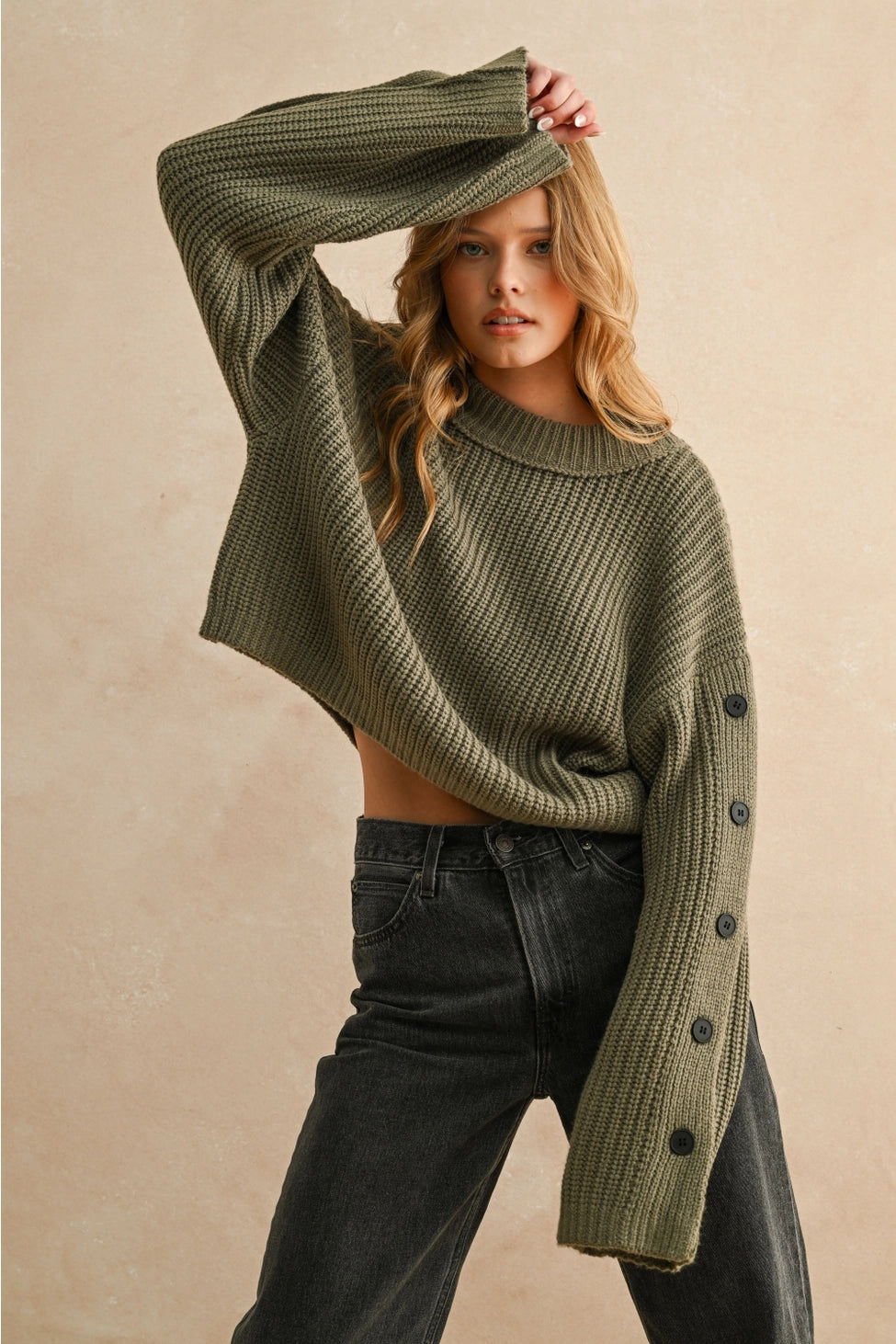 Wide Neck Olive Sweater
