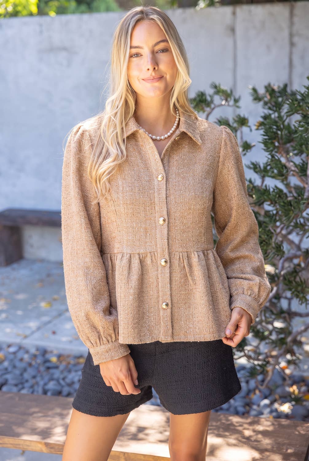 37120 Gold Button Tweed Peplum Jacket