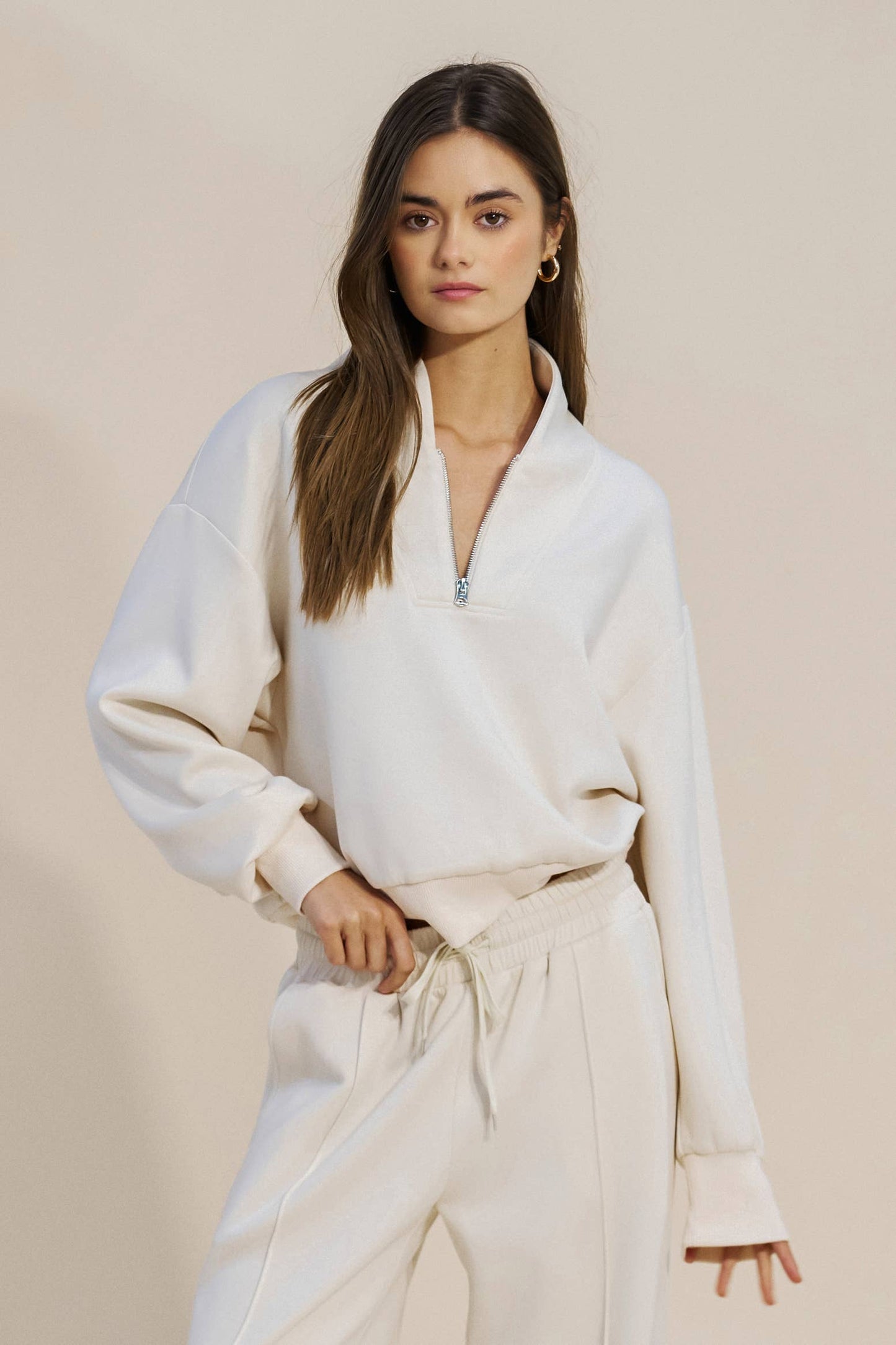 Oversized Sweatshirt with Quarter-Zip Detail