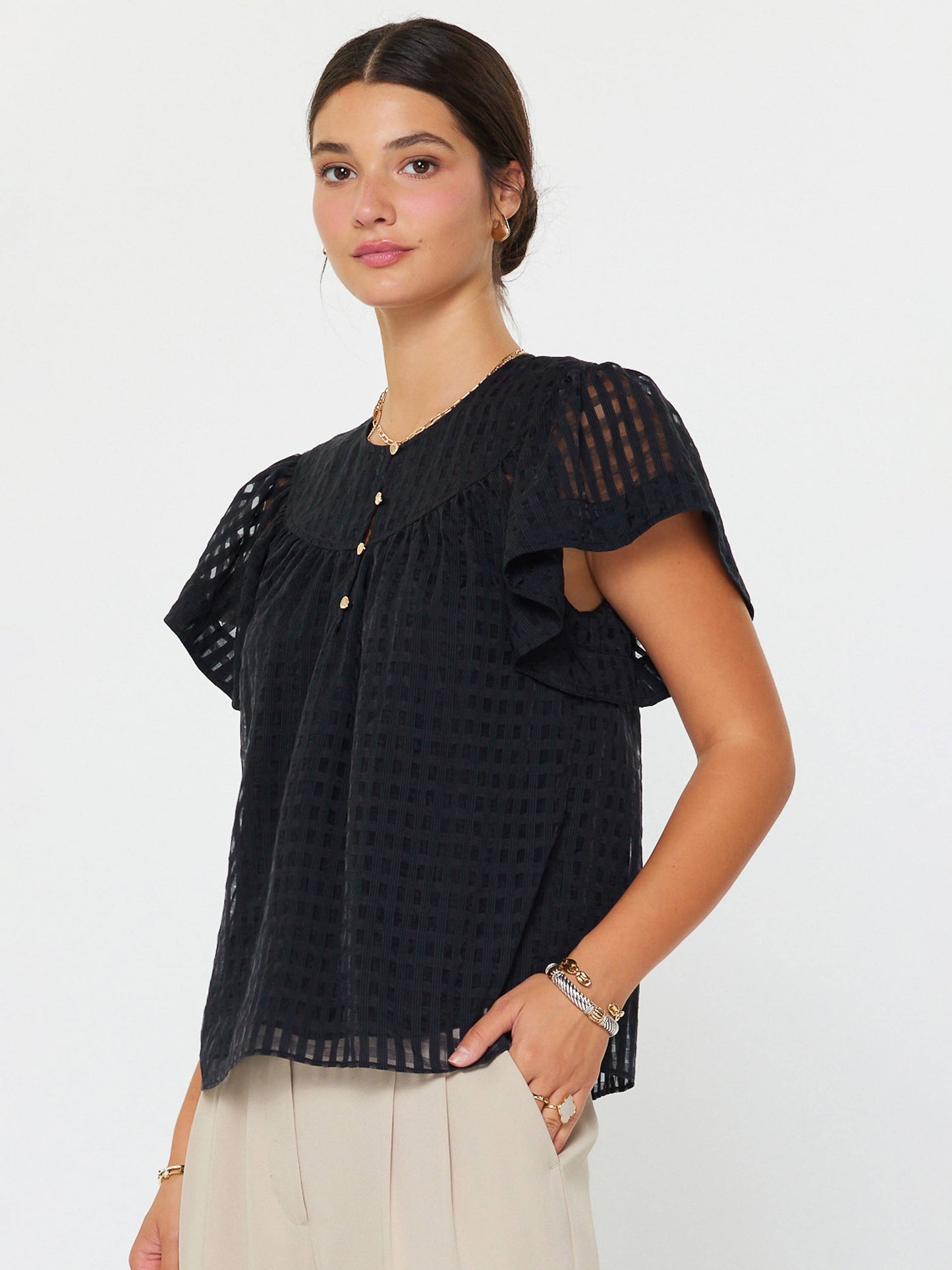 Gingham Check Short Sleeve Blouse