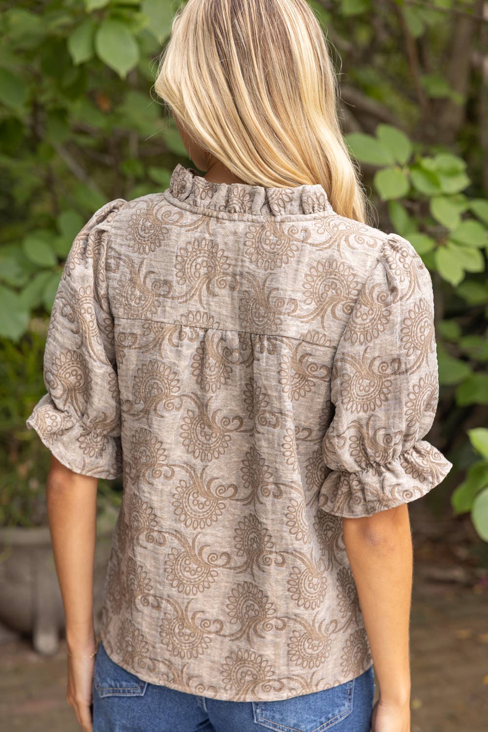 Ruffled  Jacquard Organza Top