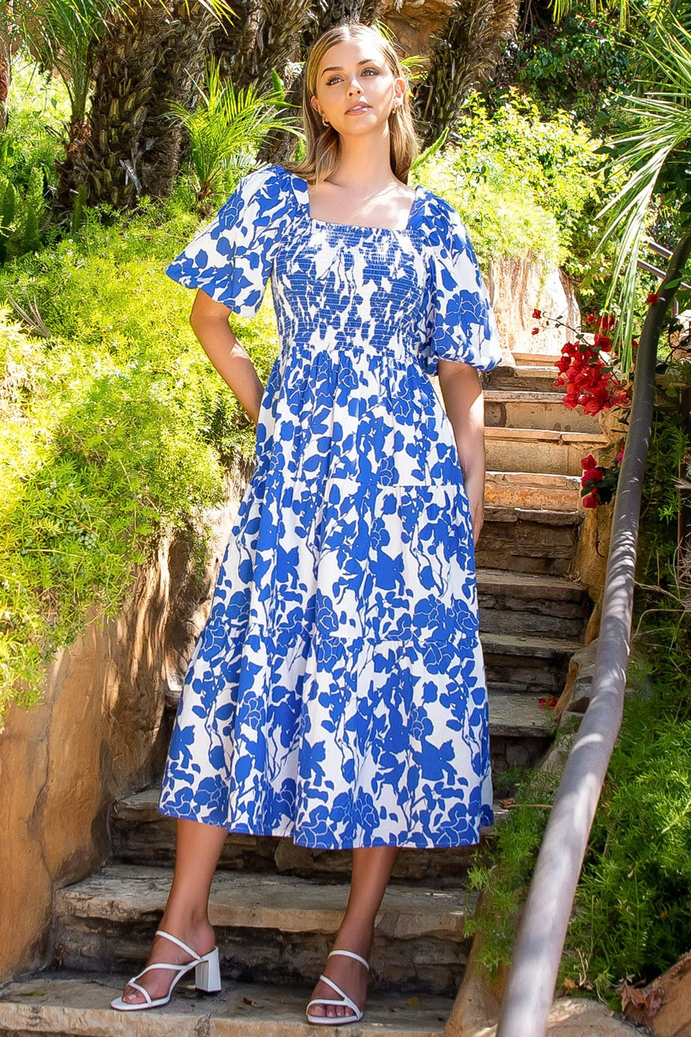 Puff Sleeve Flower Midi
