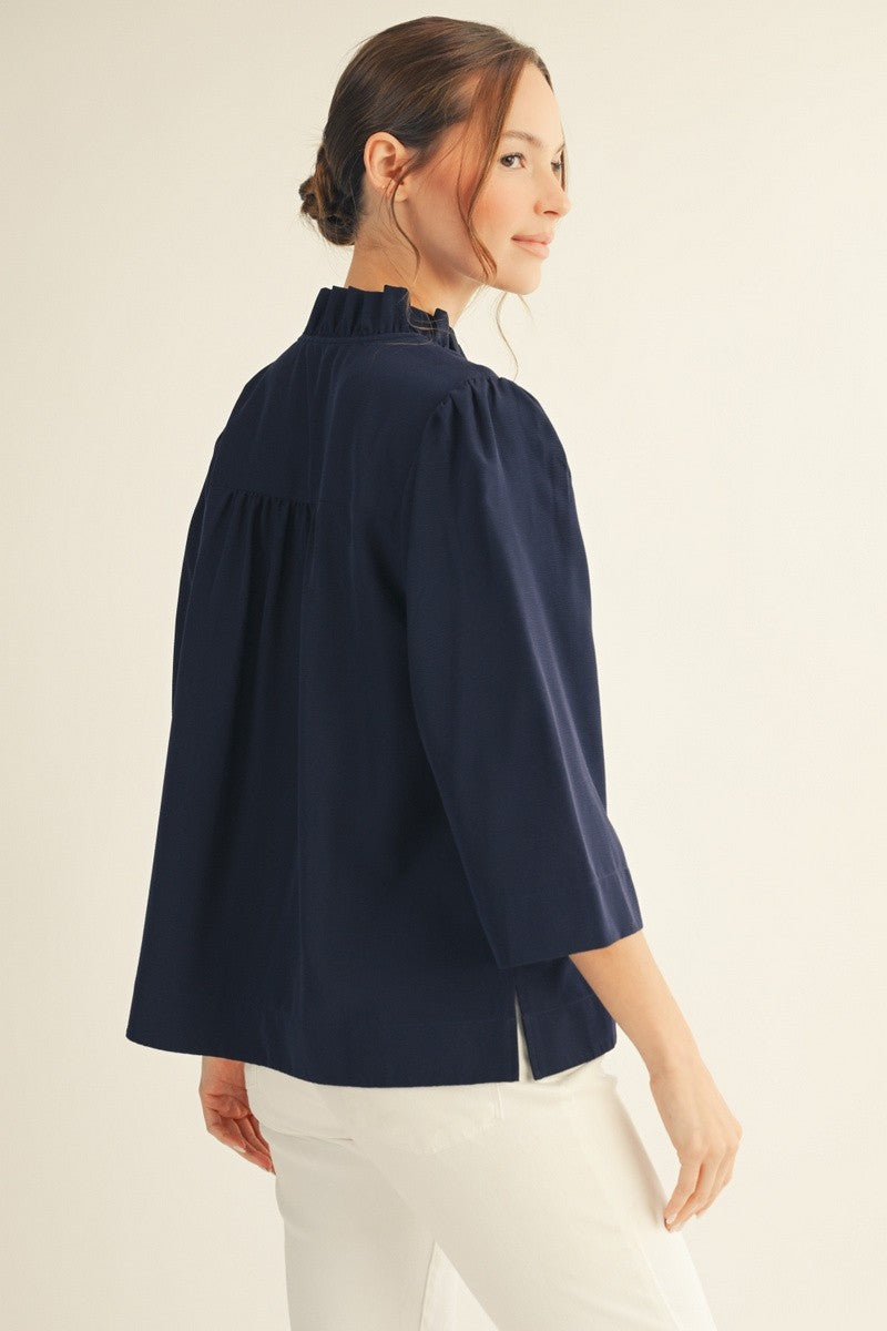 Black Ruffled Collar Top