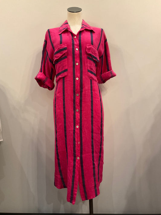 Magenta Striped Linen Dress