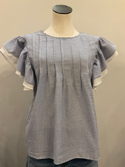 Flutter Sleeve Striped Top