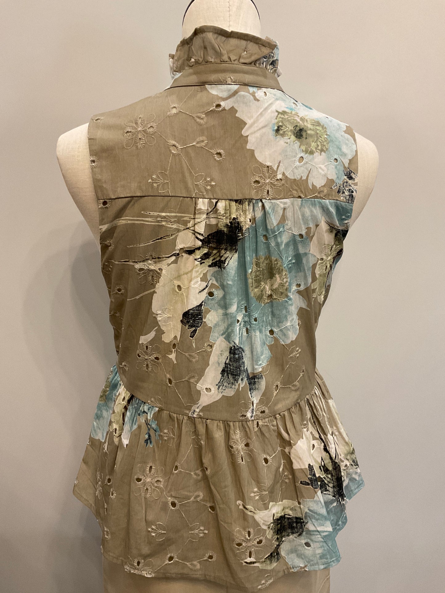 Olive Floral Ruffle Top
