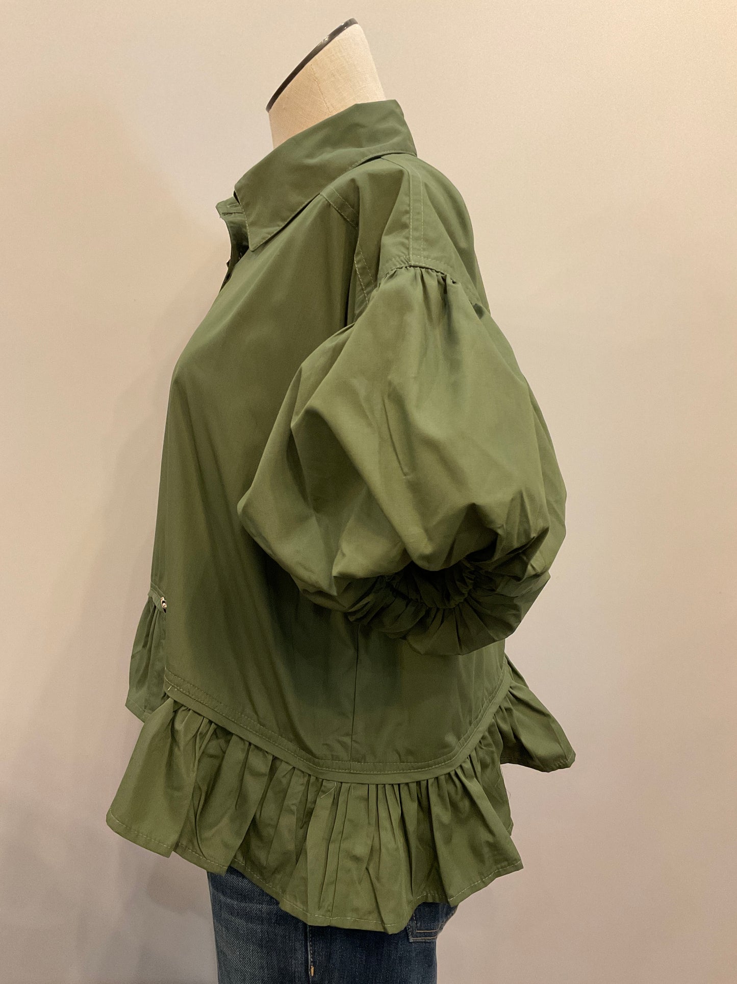 Olive Balloon Sleeve Top