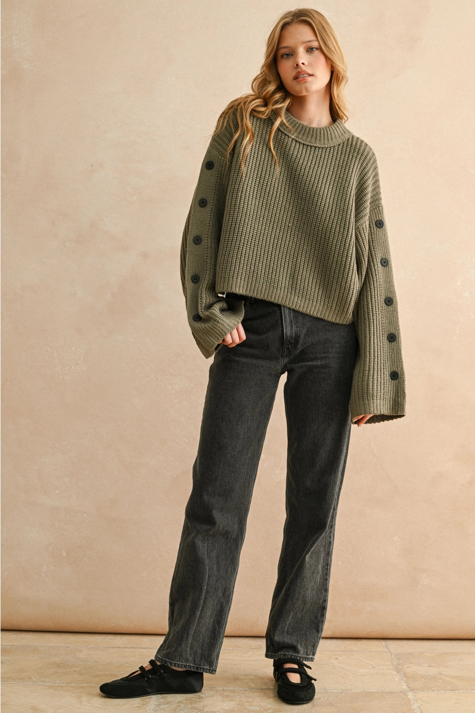 Wide Neck Olive Sweater