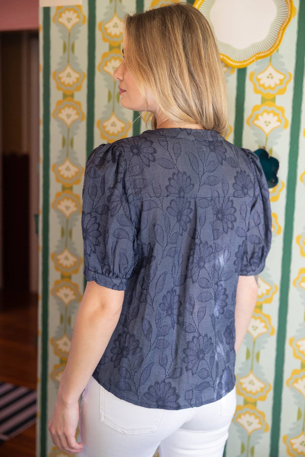 Cover Button Down Floral Textured Top