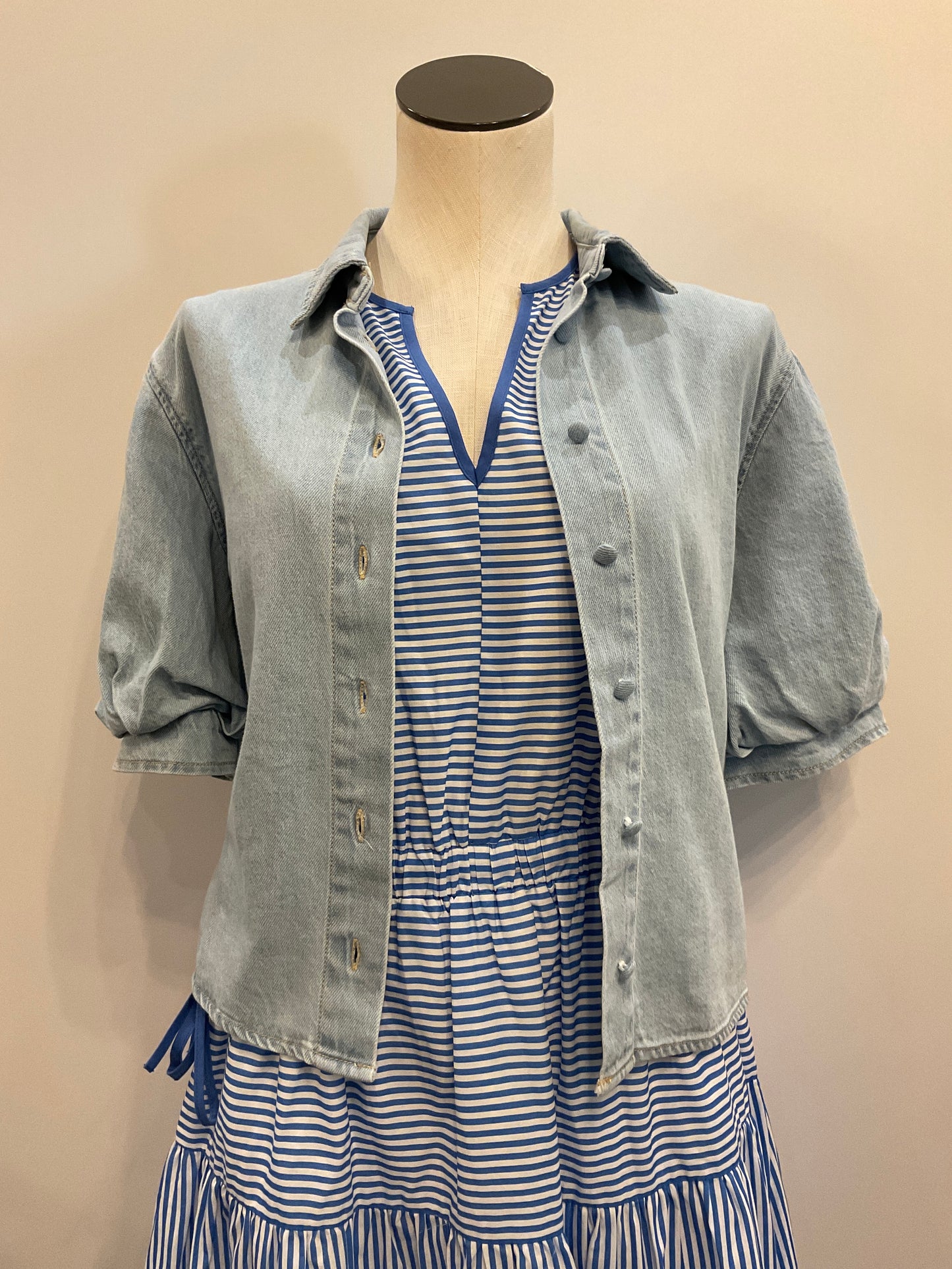 Denim Puff Top