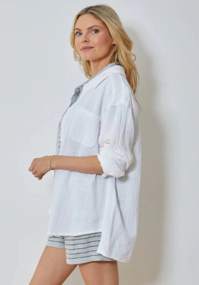 White Flowy Button-up Shirt