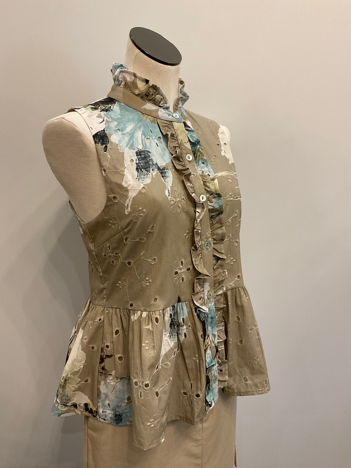 Olive Floral Ruffle Top