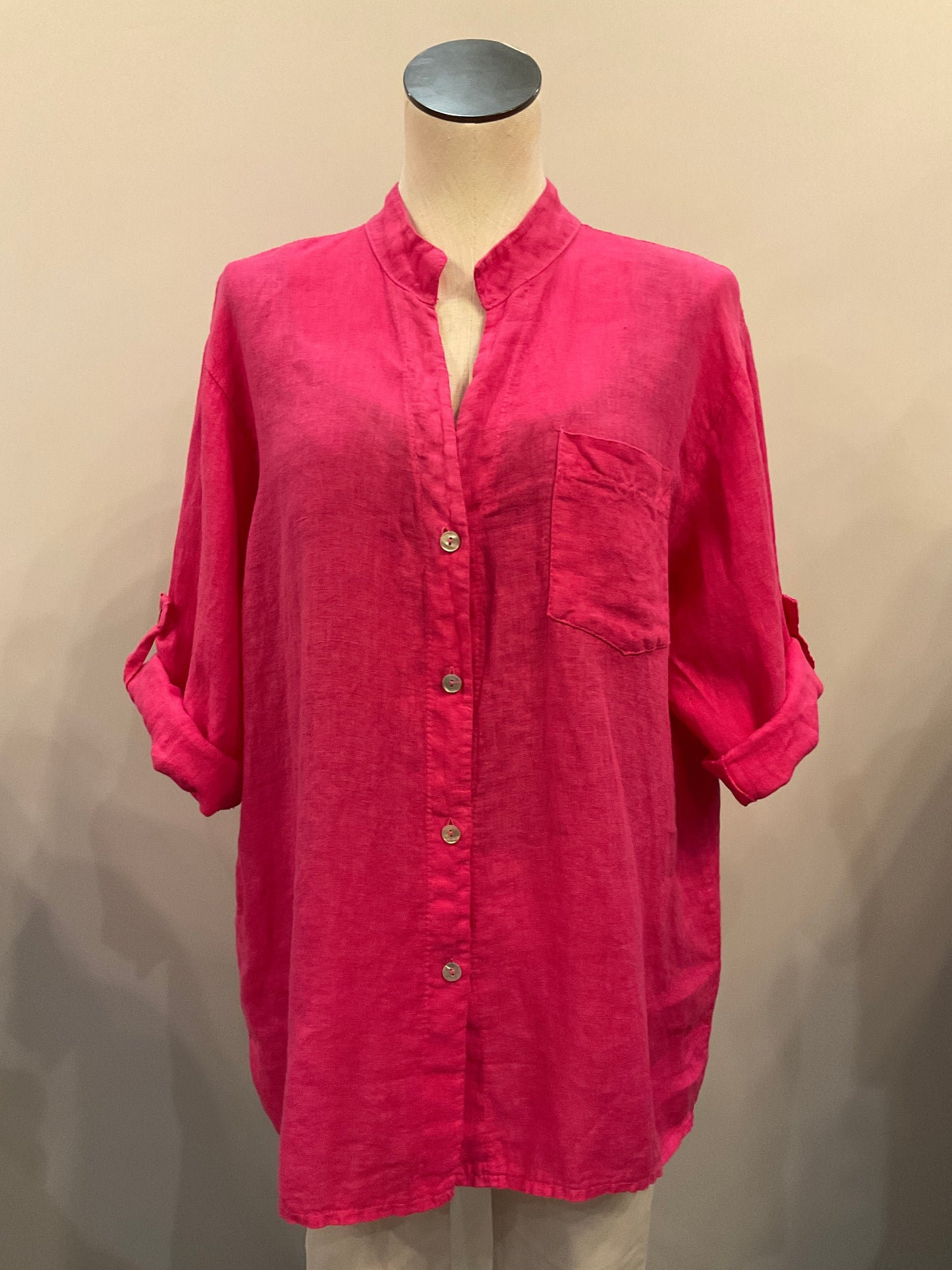 Magenta Linen Button Down