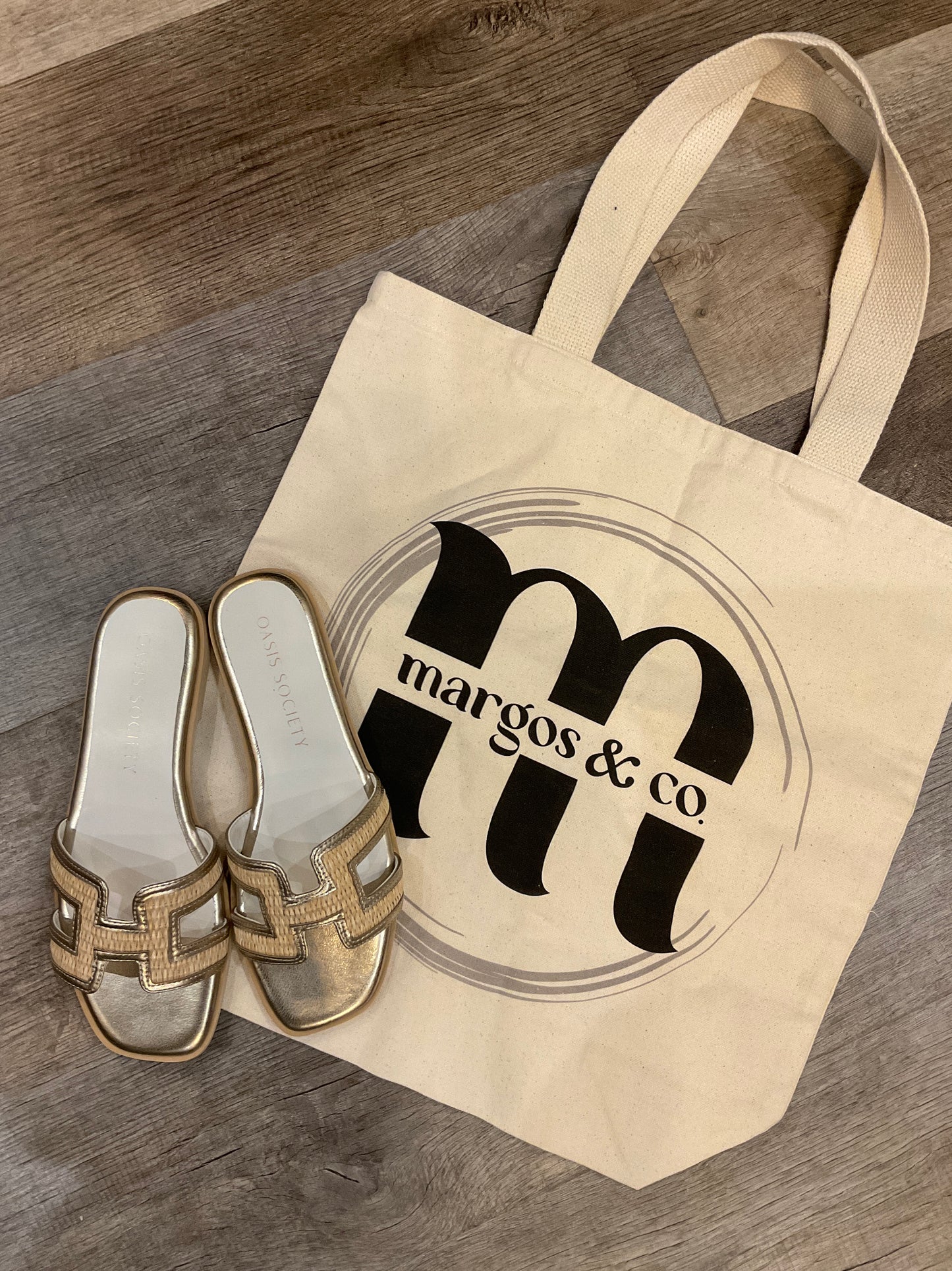 The Ena | Gold H Cutout Raffia Slide