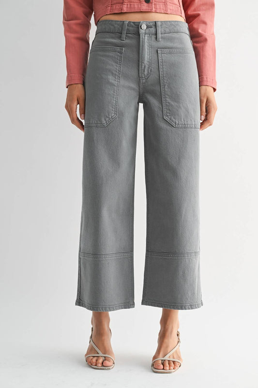 DP797 - STRM GRAY - High Rise Cropped Wide Leg