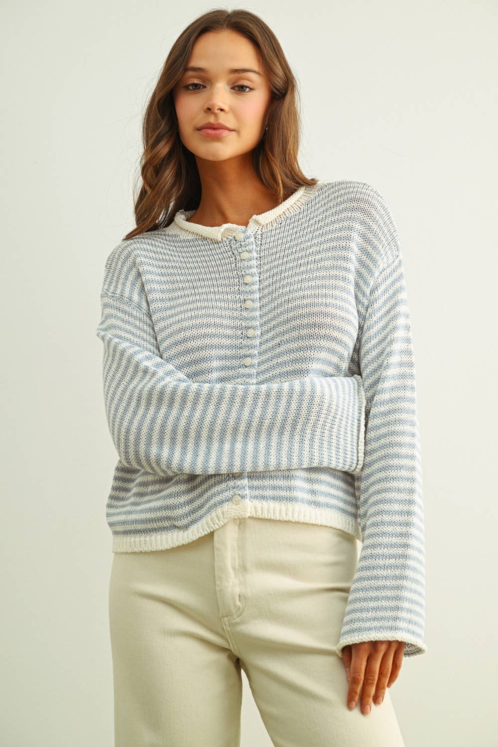STRIPE BUTTON KNIT CARDI