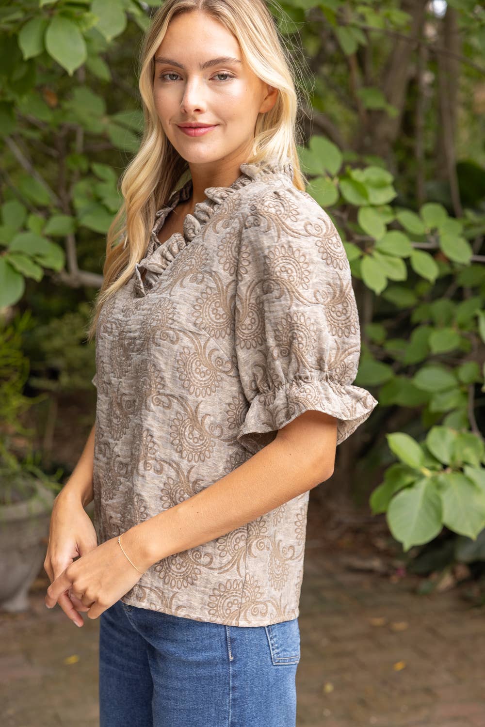 Ruffled  Jacquard Organza Top