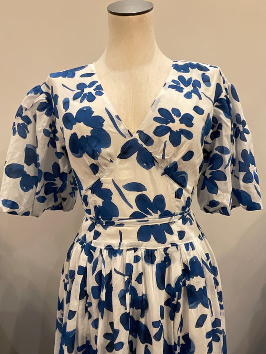 Floral Balloon Sleeve Midi