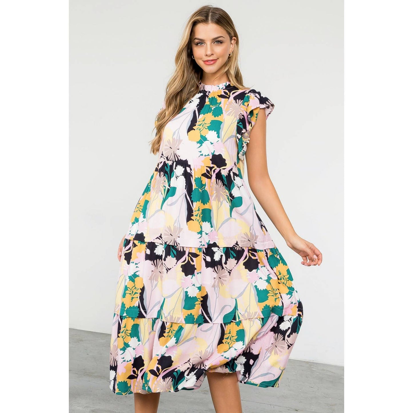 Floral Butterfly Tiered Maxi Dress