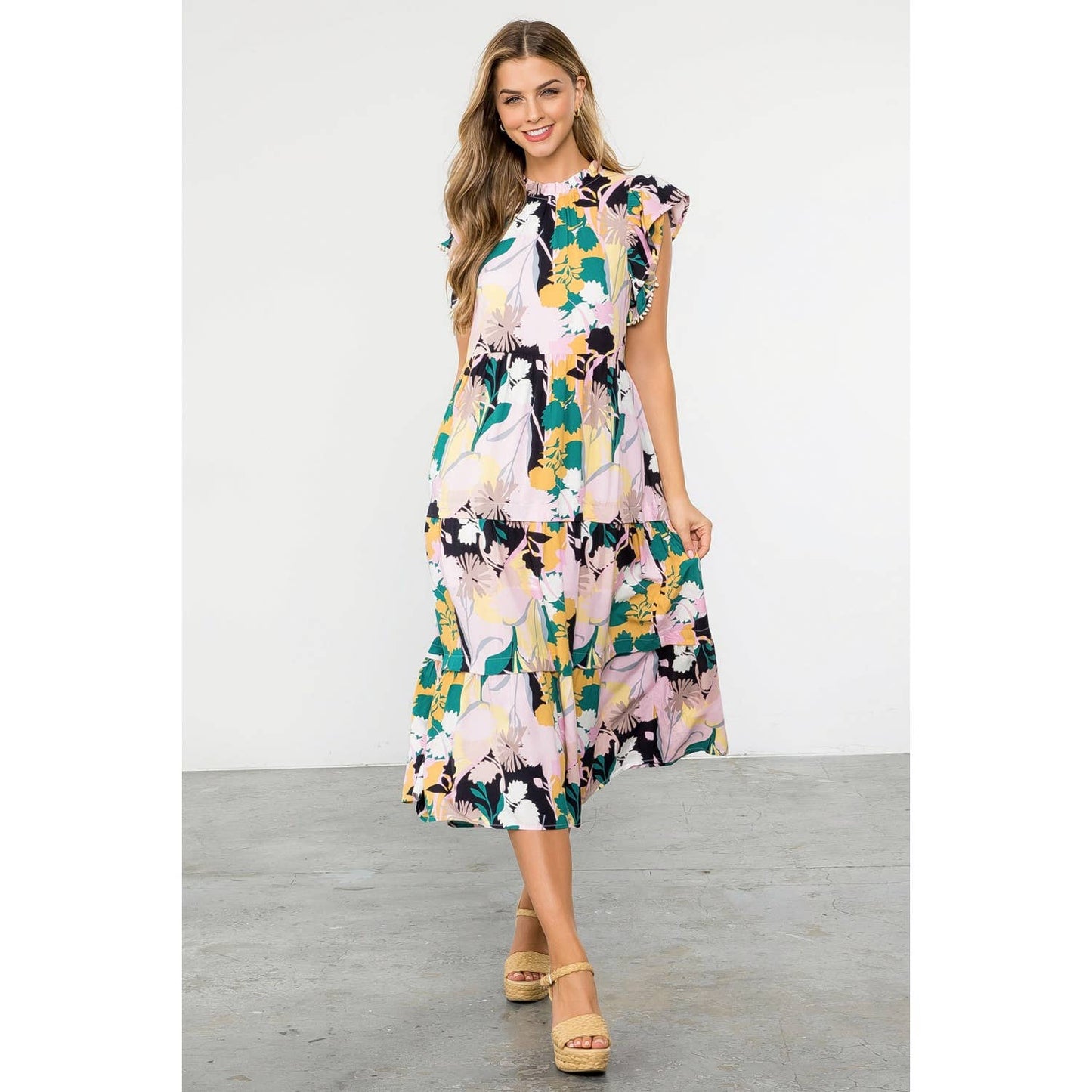 Floral Butterfly Tiered Maxi Dress
