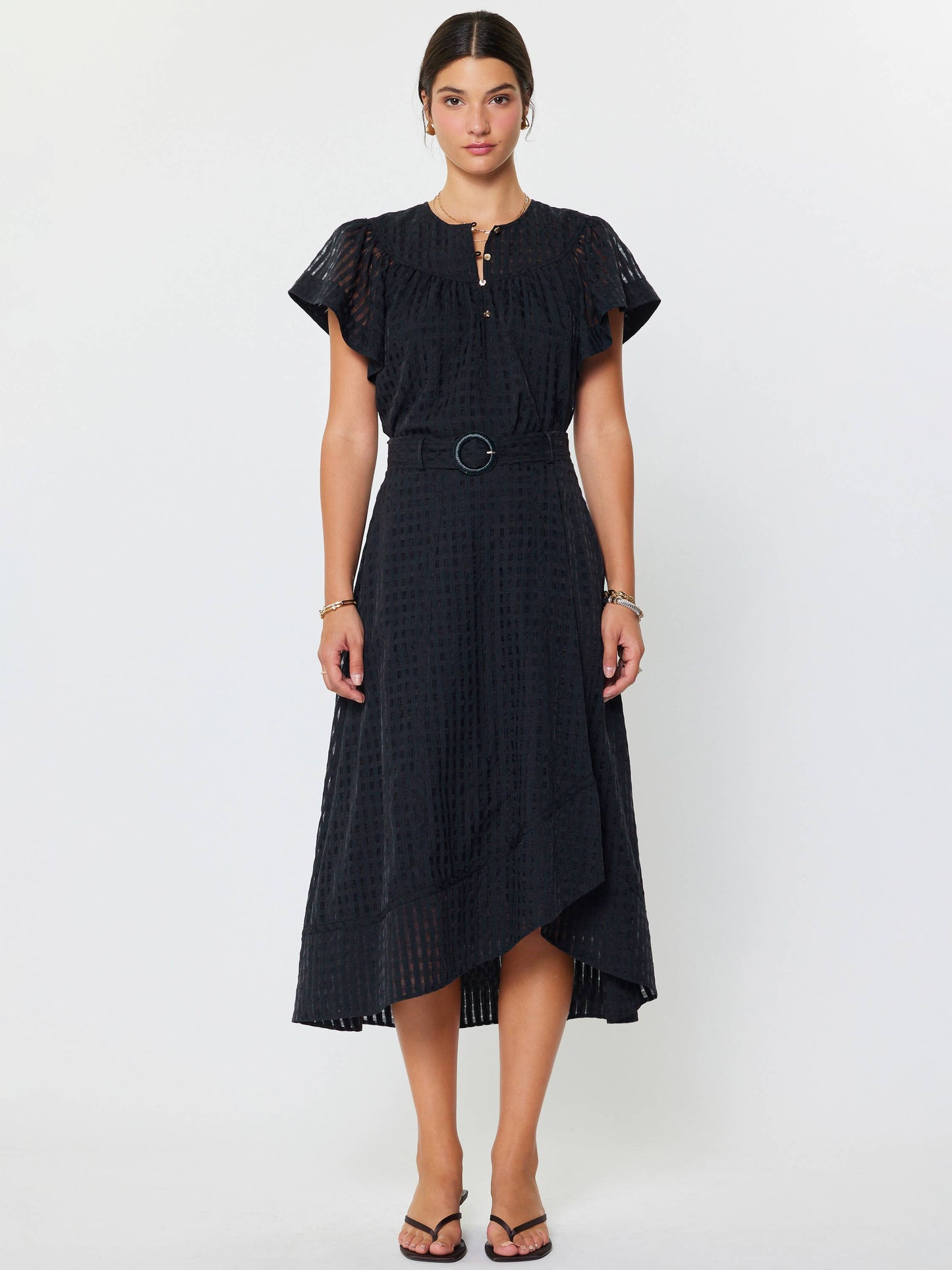 Gingham Asymmetric Belted Midi Skirt