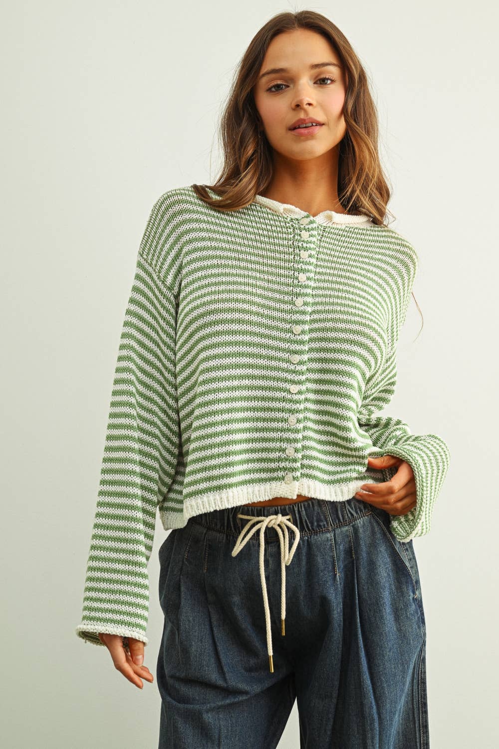 STRIPE BUTTON KNIT CARDI