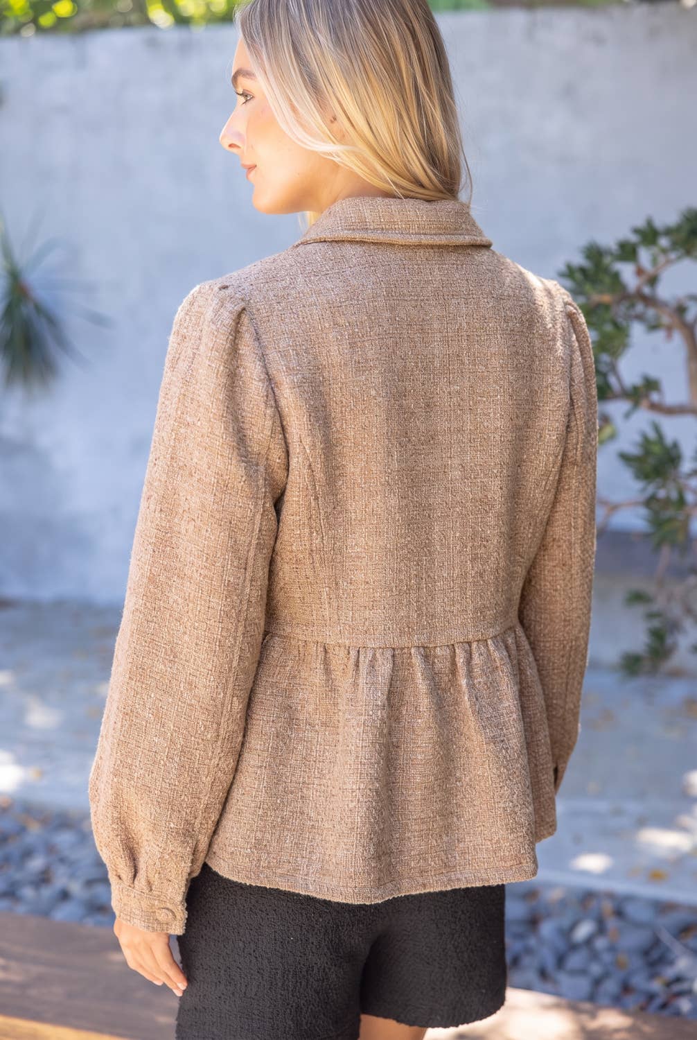 37120 Gold Button Tweed Peplum Jacket