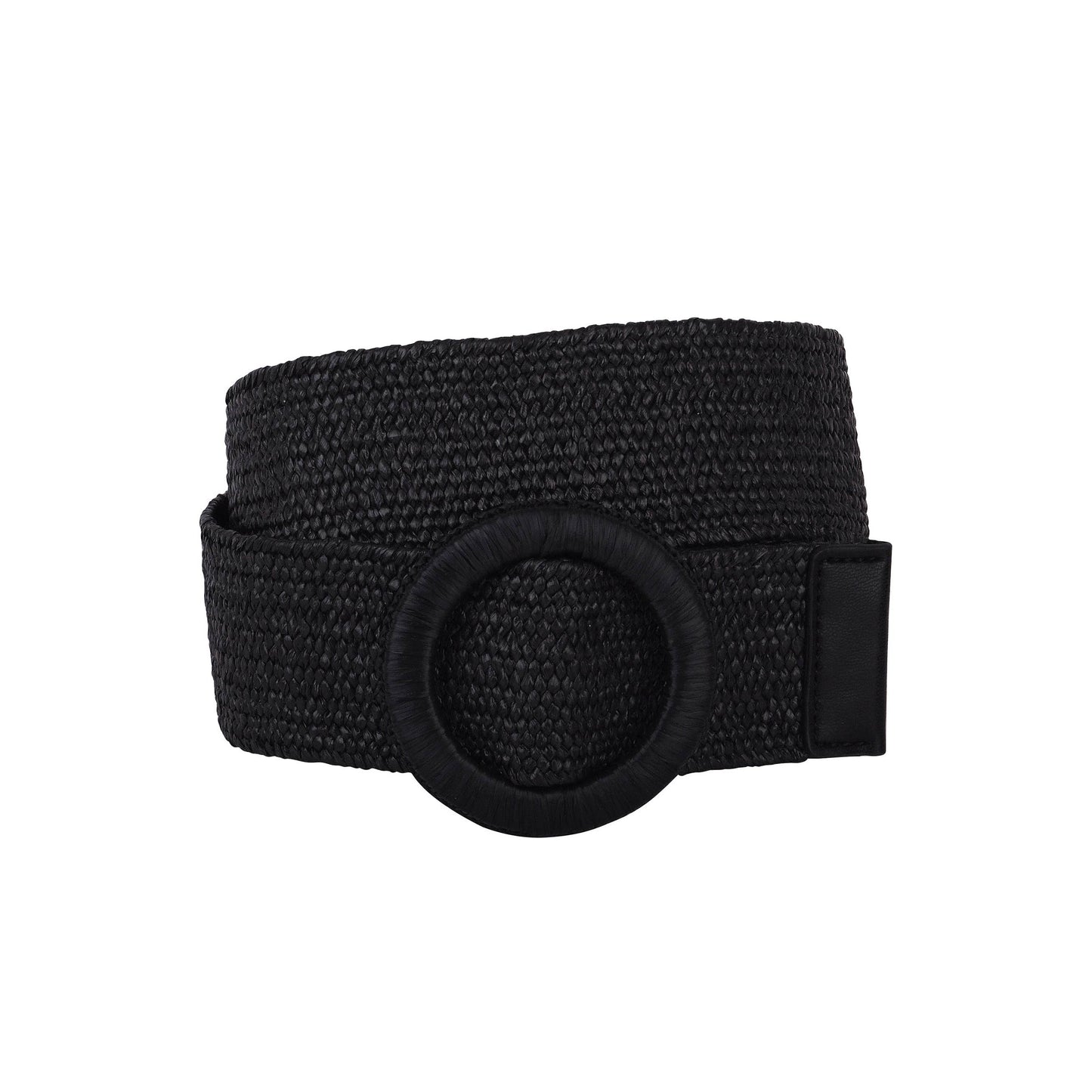 Woven Raffia Circle Buckle Stretch Belt