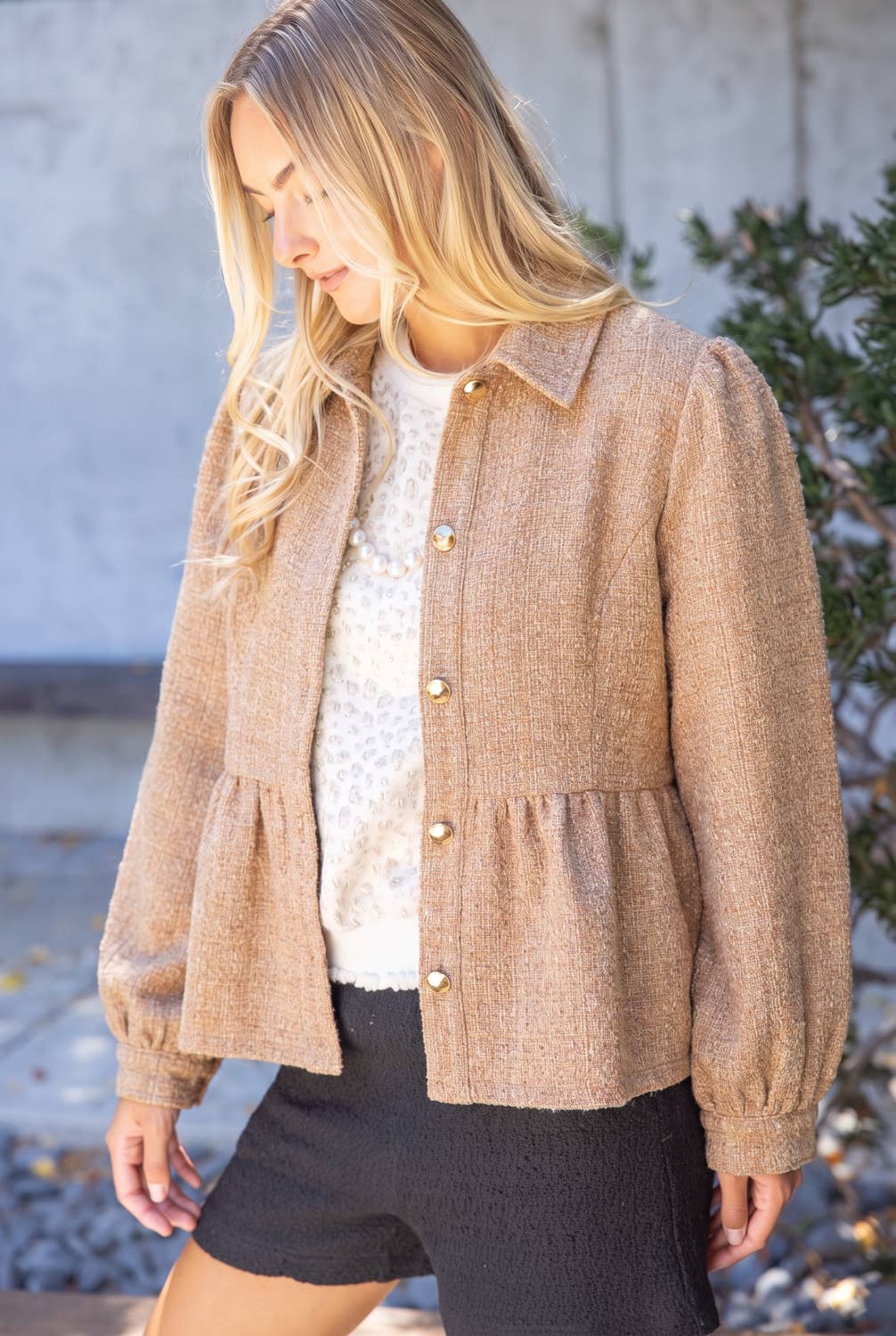 37120 Gold Button Tweed Peplum Jacket