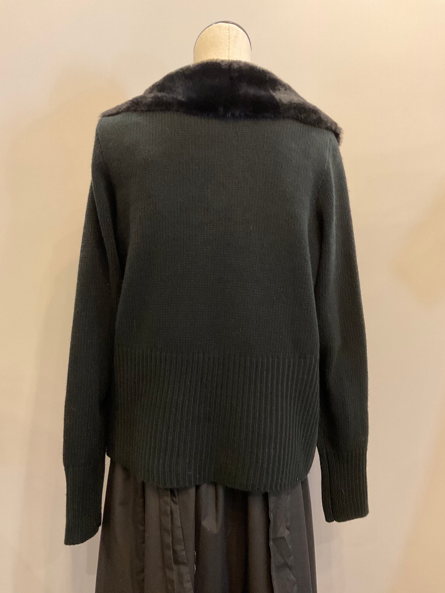 Crochet Cardigan with Fur Neckline