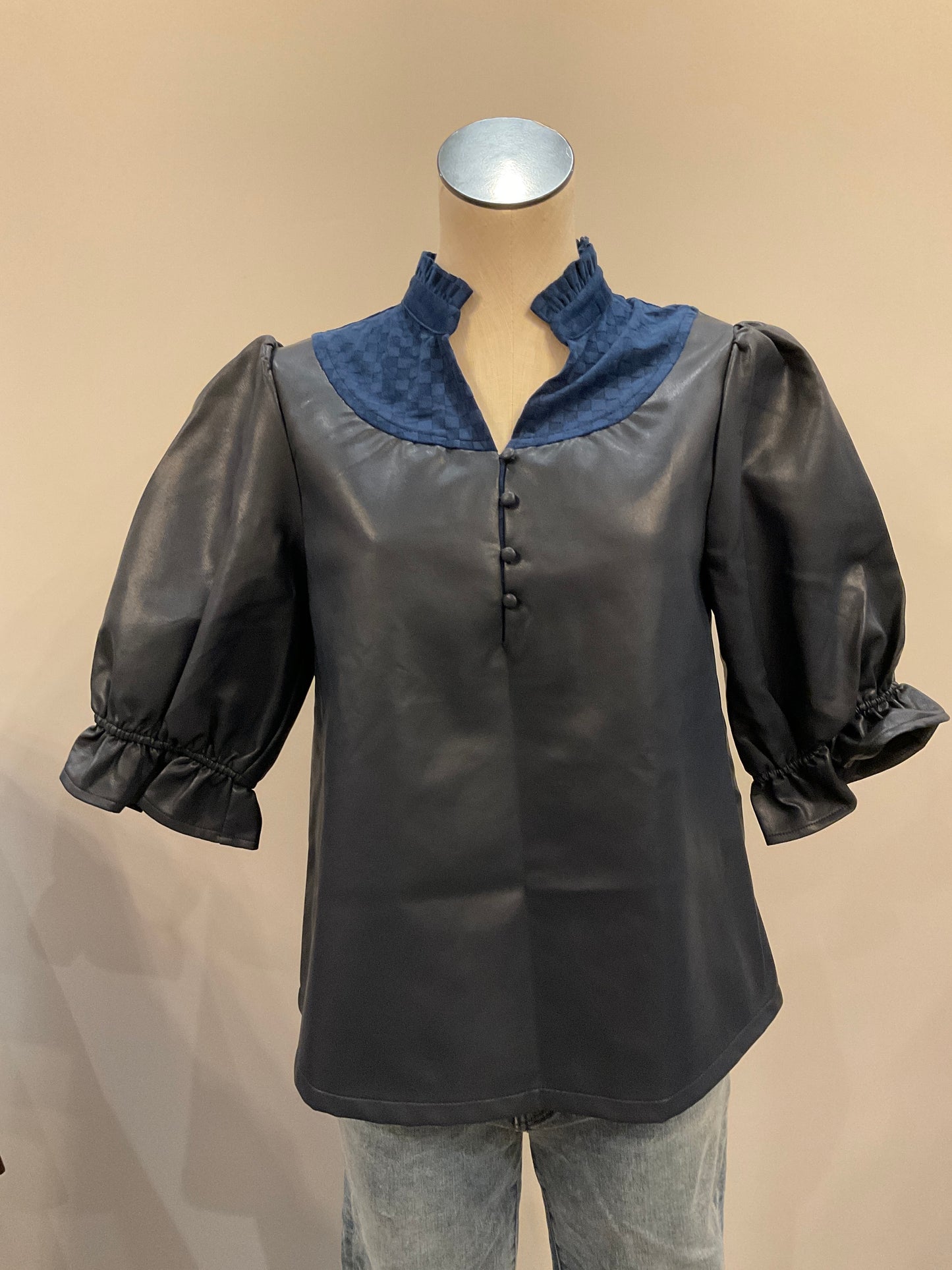 Voy Daphne Suede Ruffle Sleeve Top