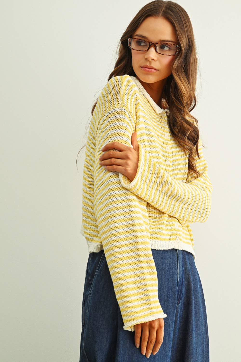 STRIPE BUTTON KNIT CARDI