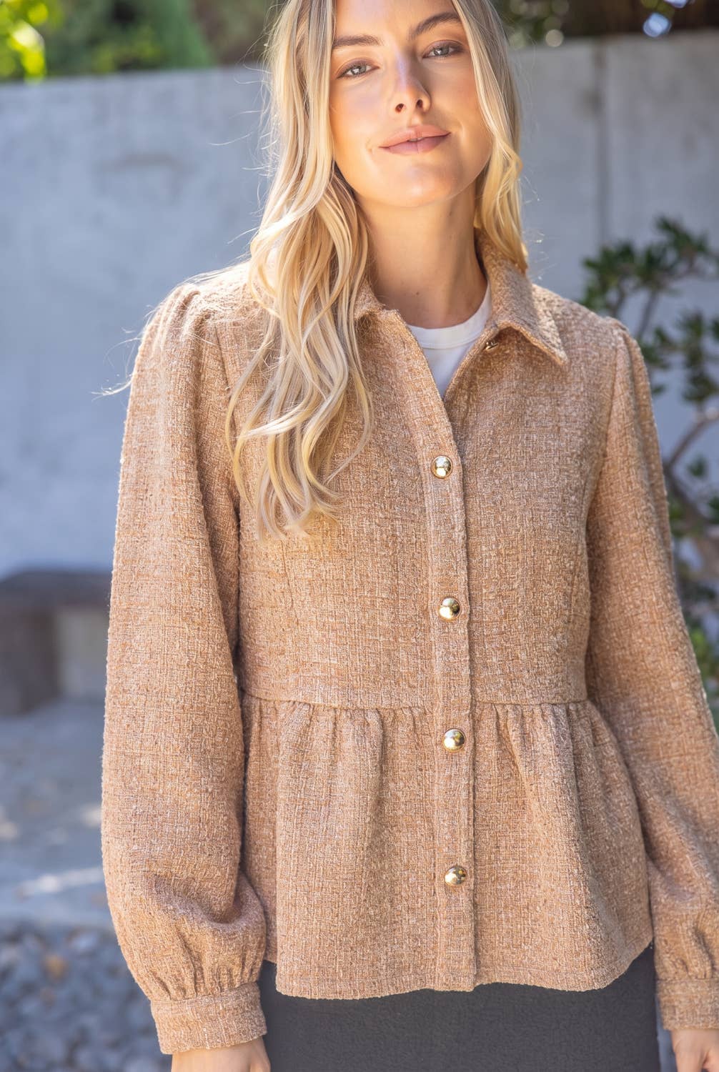 37120 Gold Button Tweed Peplum Jacket