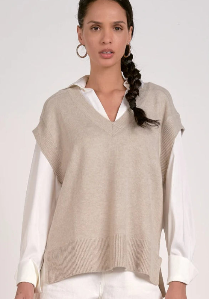 Elan Off White V-neck Collard Shirt