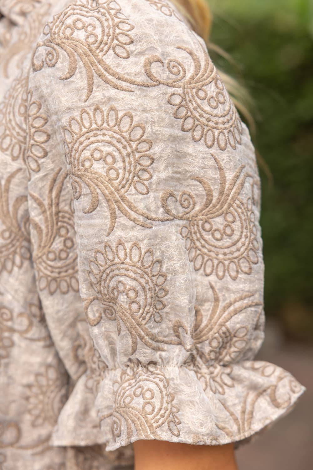 Ruffled  Jacquard Organza Top