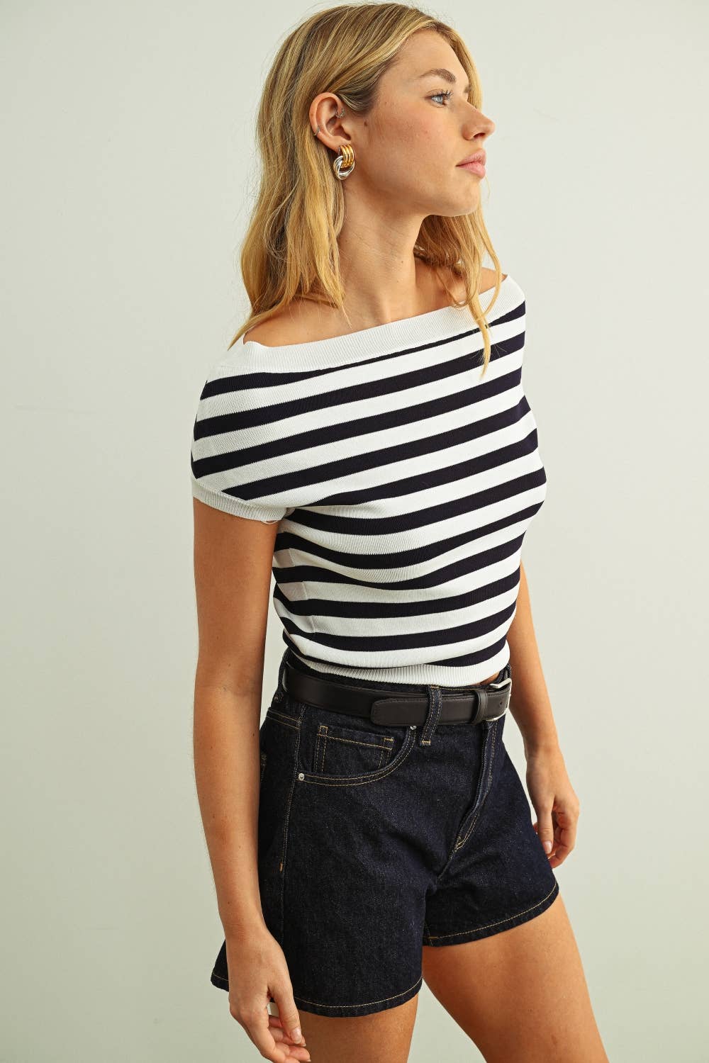 CAPSLEEVE STRIPE CROP