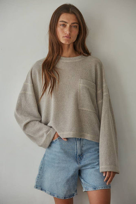 RJ3523 | Knit Polyester Spandex Front Pocket Pullover Top