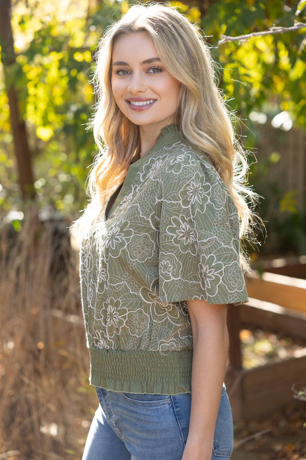Smocked Green Floral