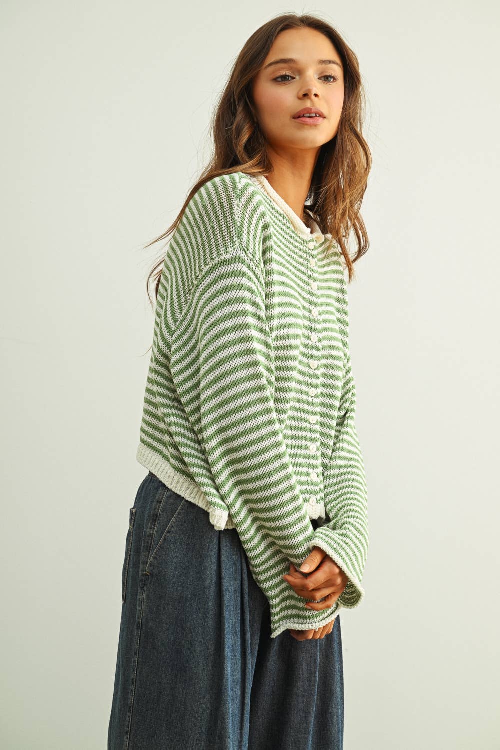 STRIPE BUTTON KNIT CARDI