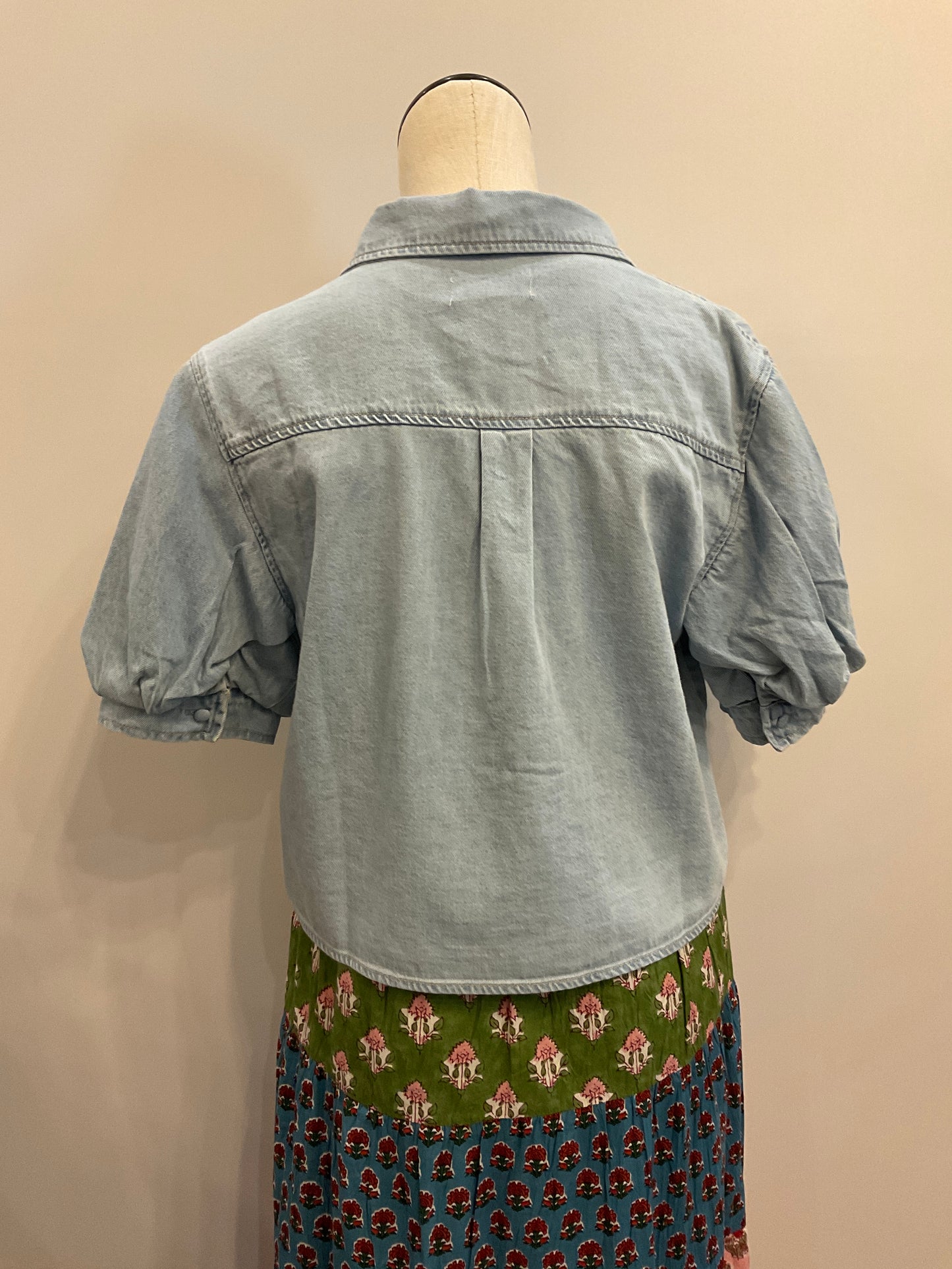 Denim Puff Top