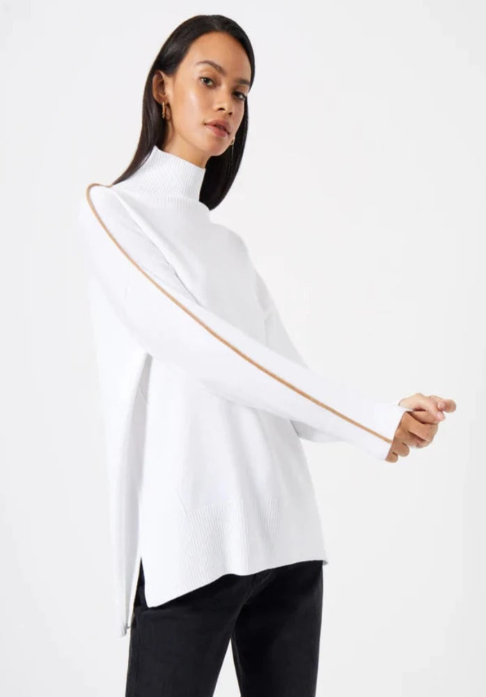 Babysoft High Neck Jumper in Winter White and Camel