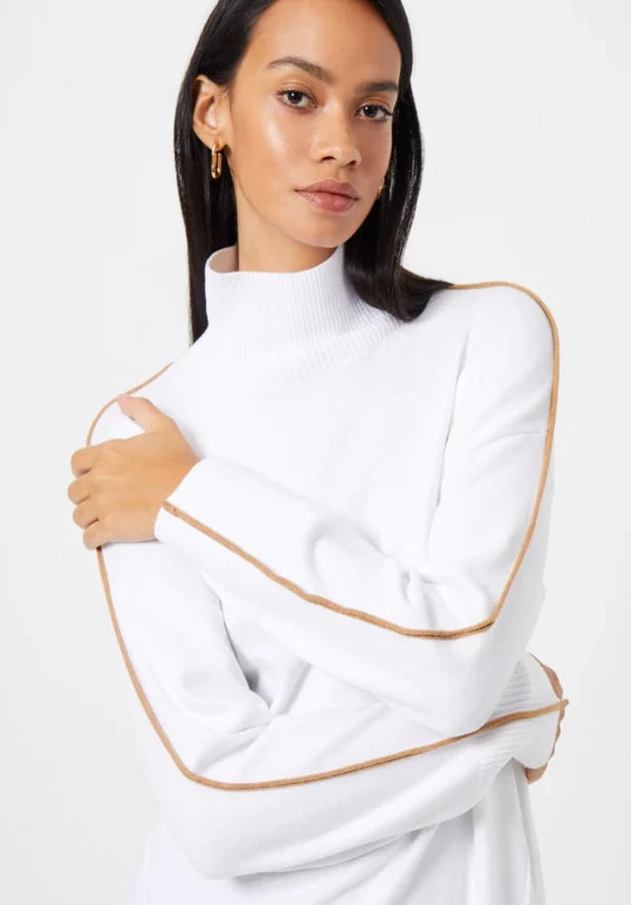 Babysoft High Neck Jumper in Winter White and Camel