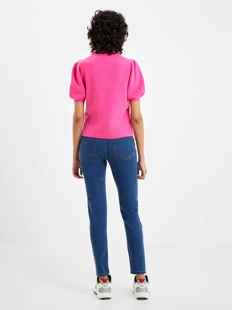 French Connection Vhari Pink Ribbed Short Sleeve Sweater