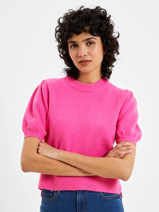 French Connection Vhari Pink Ribbed Short Sleeve Sweater