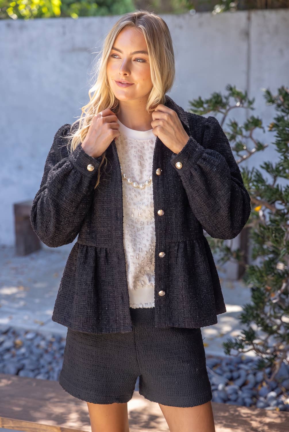 37120 Gold Button Tweed Peplum Jacket