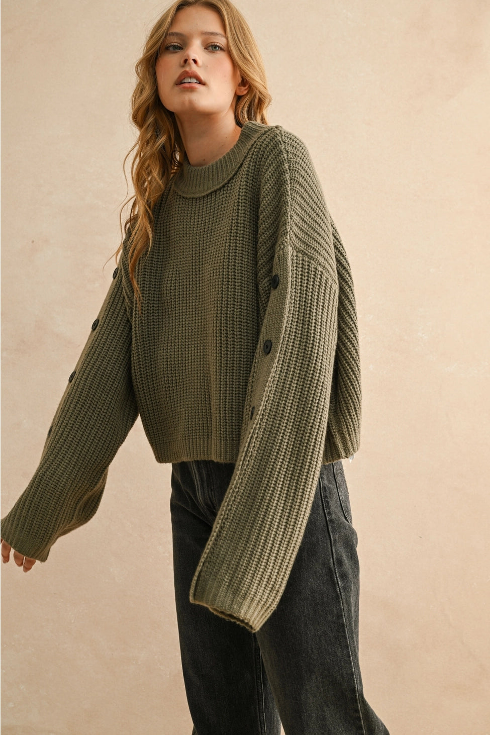 Wide Neck Olive Sweater
