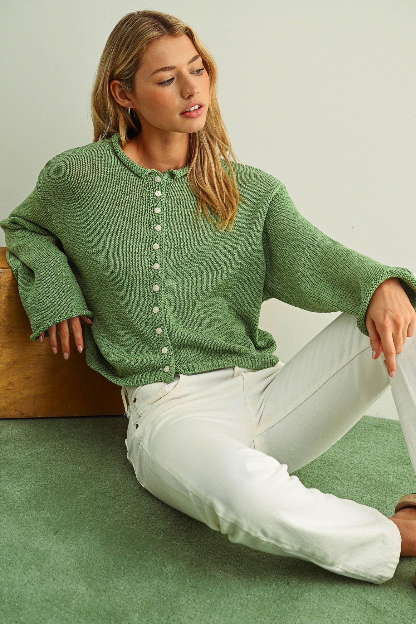 Matcha Button Front Cardi