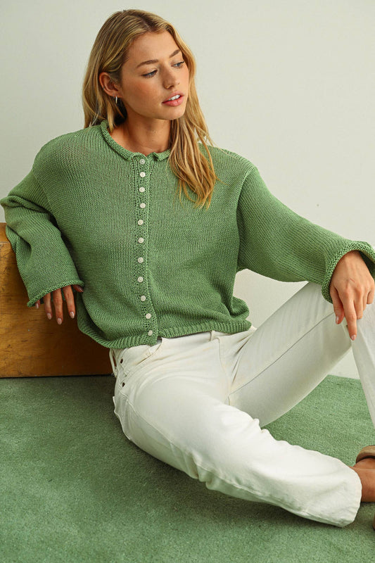 Matcha Button Front Cardi