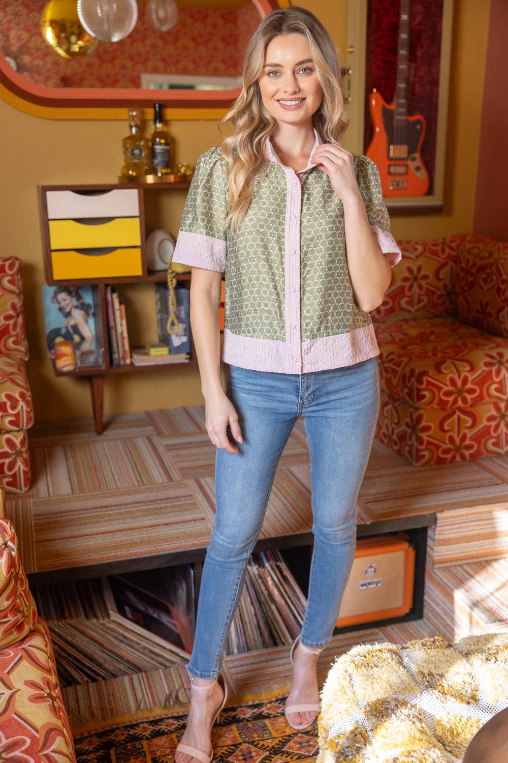 Mixed Print Button Down