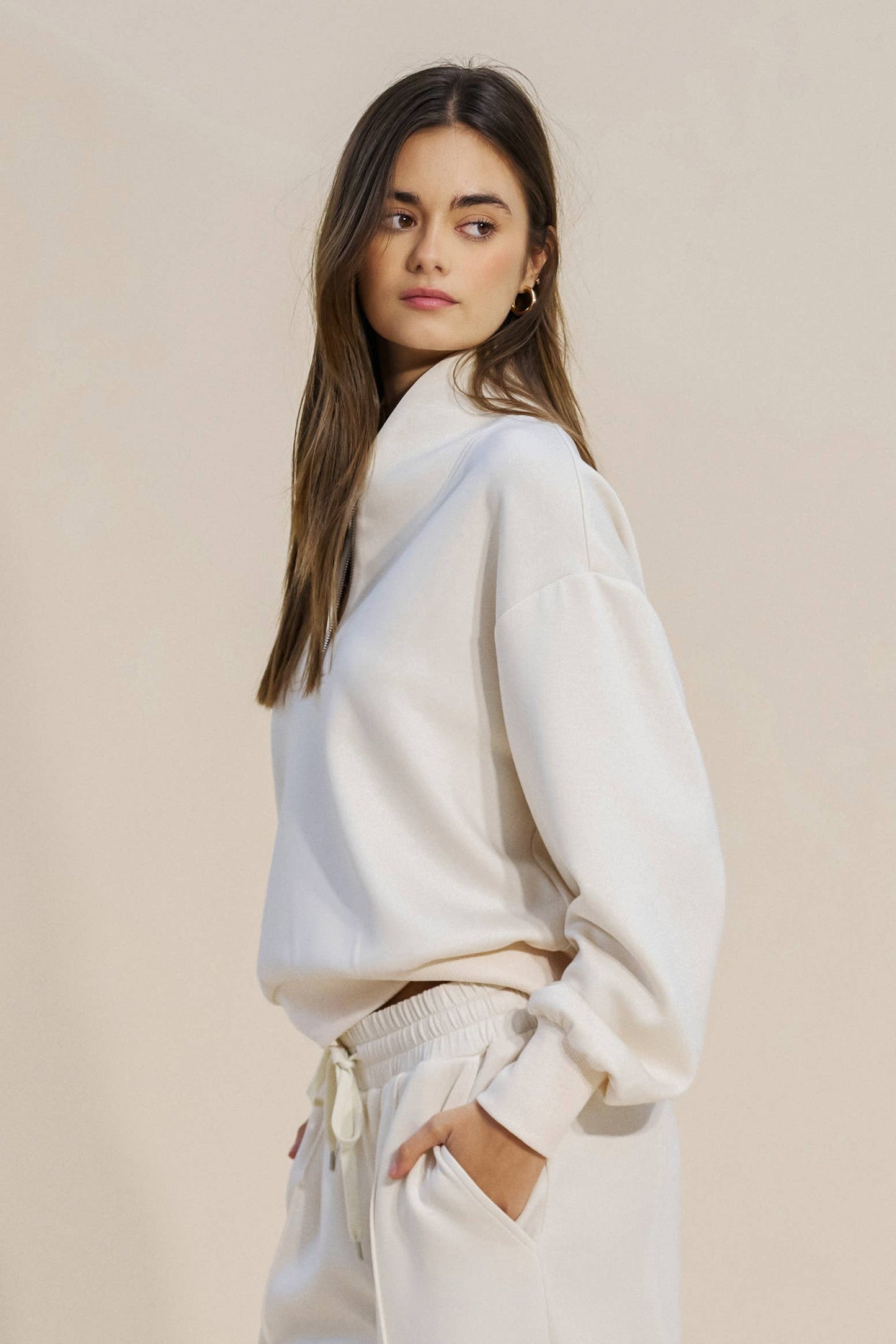 Oversized Sweatshirt with Quarter-Zip Detail